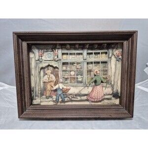 Anton Pieck Vintage Dutch Hand Cut Paper Framed 3d Shadow Box Art Boy Dog